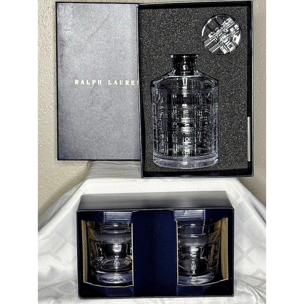 Ralph Lauren Cut Crystal Decanter and Whiskey Glass Set